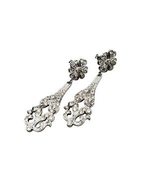 Vintage Rhinestones Earrings Silver Tone Pierced Dangles Drops